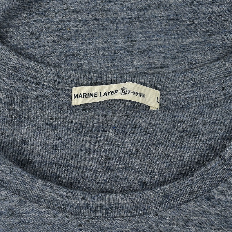 MARINE LAYER RE-SPUN Heather Blue Crew Neck Striped Pocket T Shirt LARGE NWOT gallery