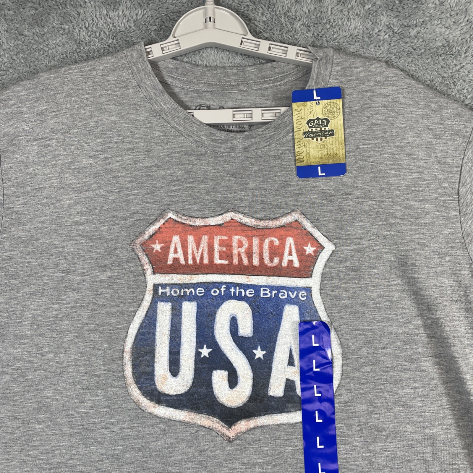 Galt T Shirt Men Large Gray American USA Home of the Brave HWY Sign NEW Patriot gallery