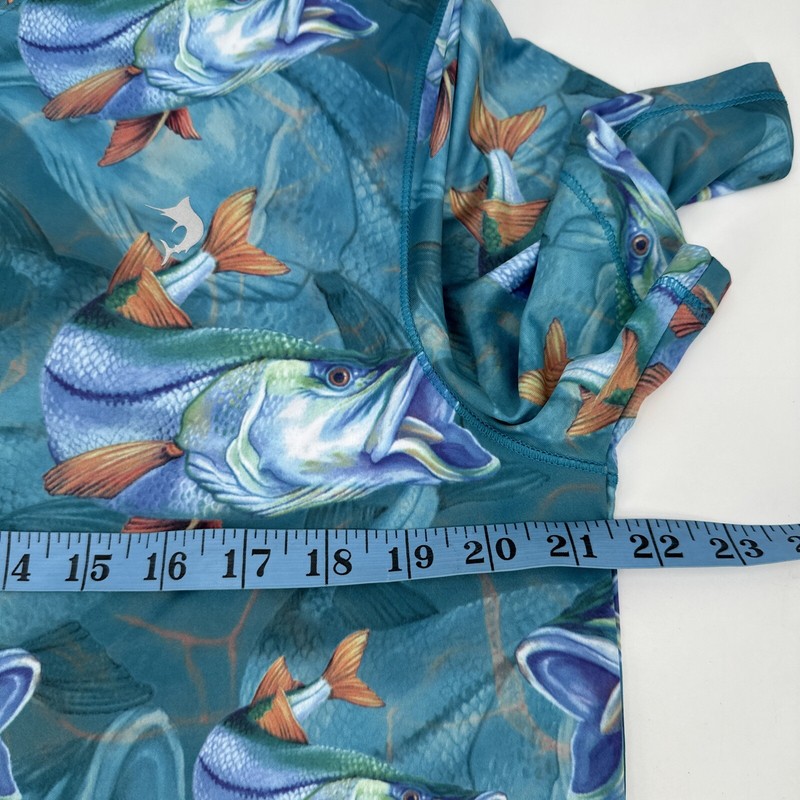 Reel Legends Shirt Mens Medium Aqua Reel Tec Performance Snook Fishing AOP gallery