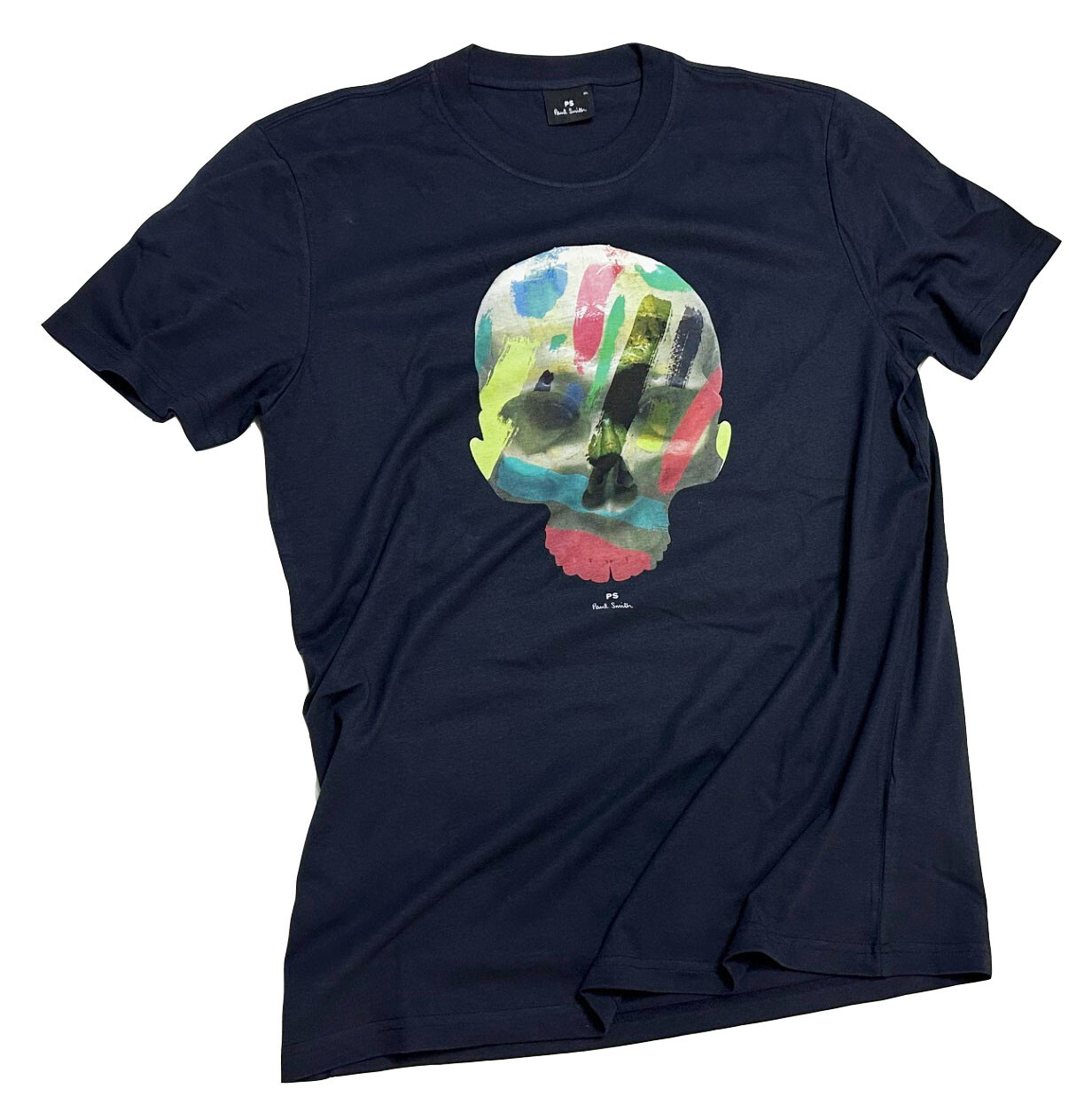 PAUL SMITH DEEP NAVY T-SHIRT / TOP 100% ORGANIC COTTON SKULL PRINT NWT SZ- L gallery