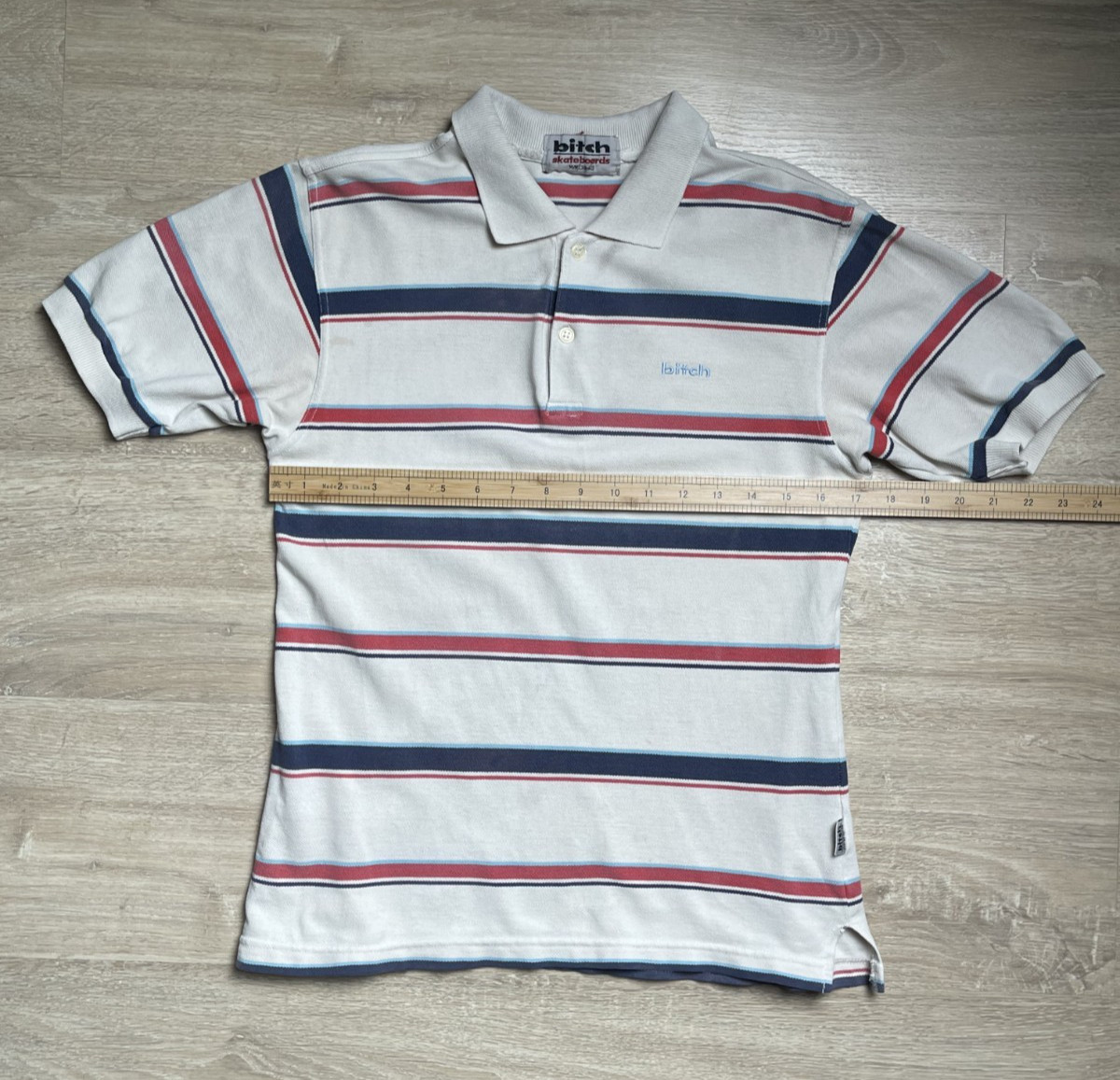 Vintage Bitch Skateboards Striped Button Up Polo T Shirt Men’s Size Medium 90S gallery