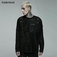 Punk Rave Men’s Gothic Knited Elastic Long Sleeve T-shirt Punk Casual Loose Tops
