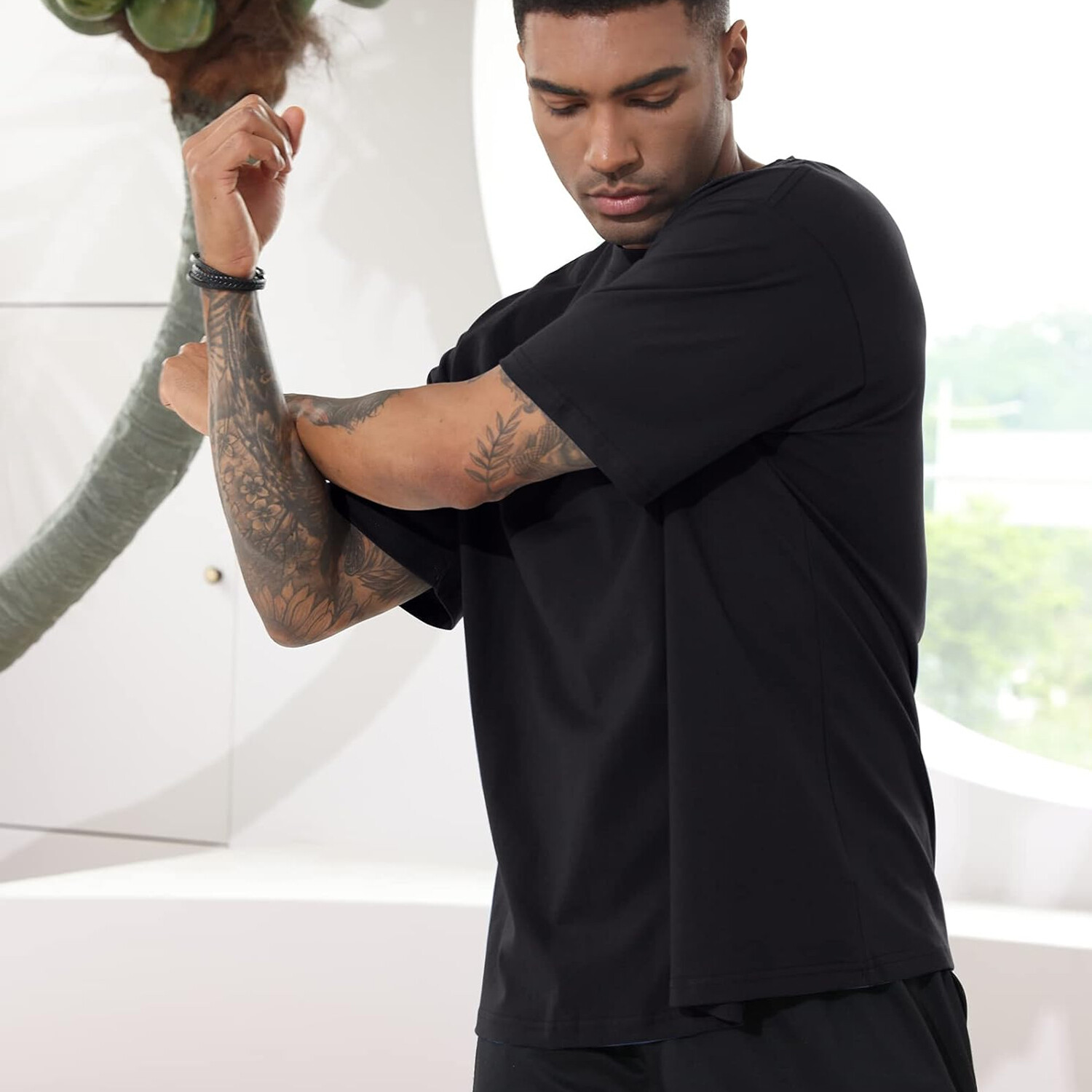 New Men's Heavy Short Sleeves Cotton Plain Crew Neck T-Shirt Casual Black M-XL gallery