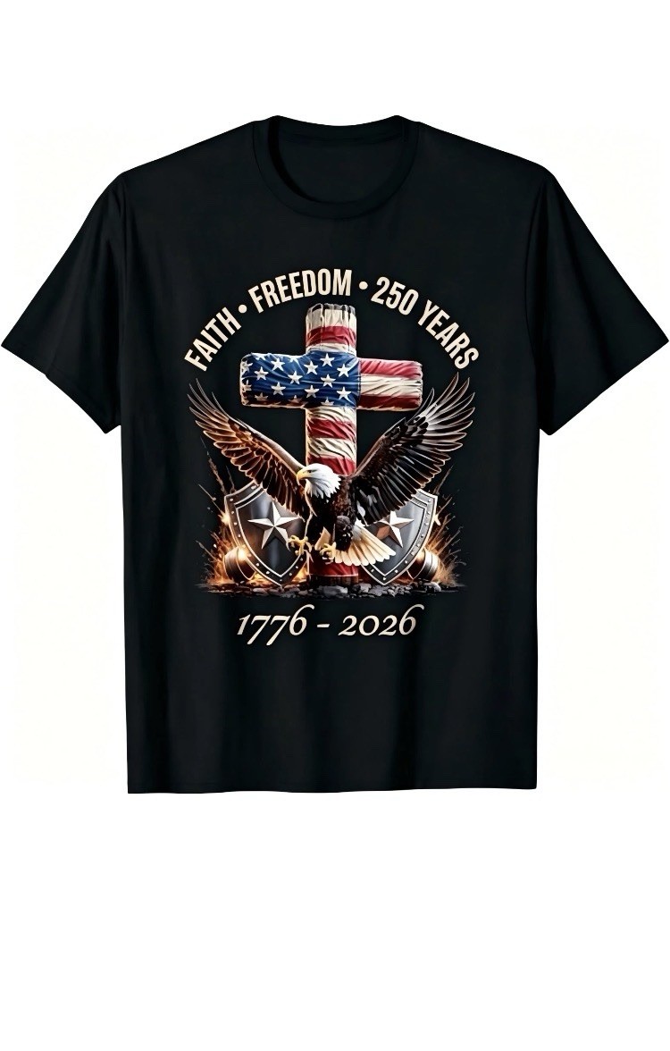 Men's Black Graphic Print T-Shirt L Short Sleeve Crew Neck Faith Freedom 1776 gallery