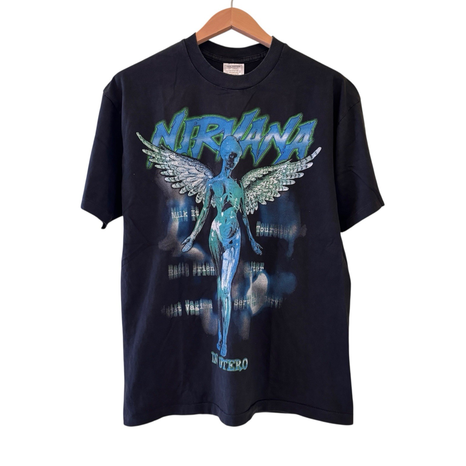 NIRVANA vintage IN UTERO Tour Shirt Blue Single Stitch REPRINT Size XL gallery