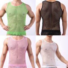New Men Mesh See Through Fishnet Vest T-Shirt Sleeveless Sport Lingerie Tank Top