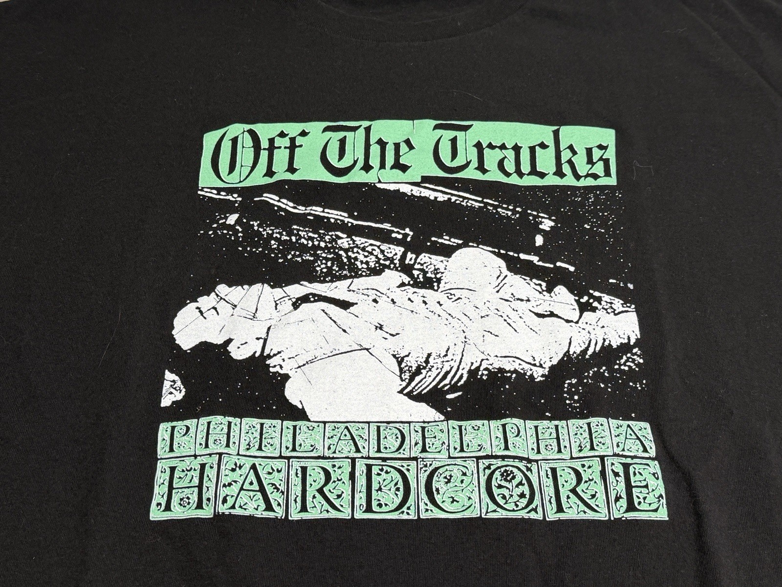 Off The Tracks Band T-Shirt Philadelphia Hard Core Black Concert Tee Sz 2XL Boxy gallery