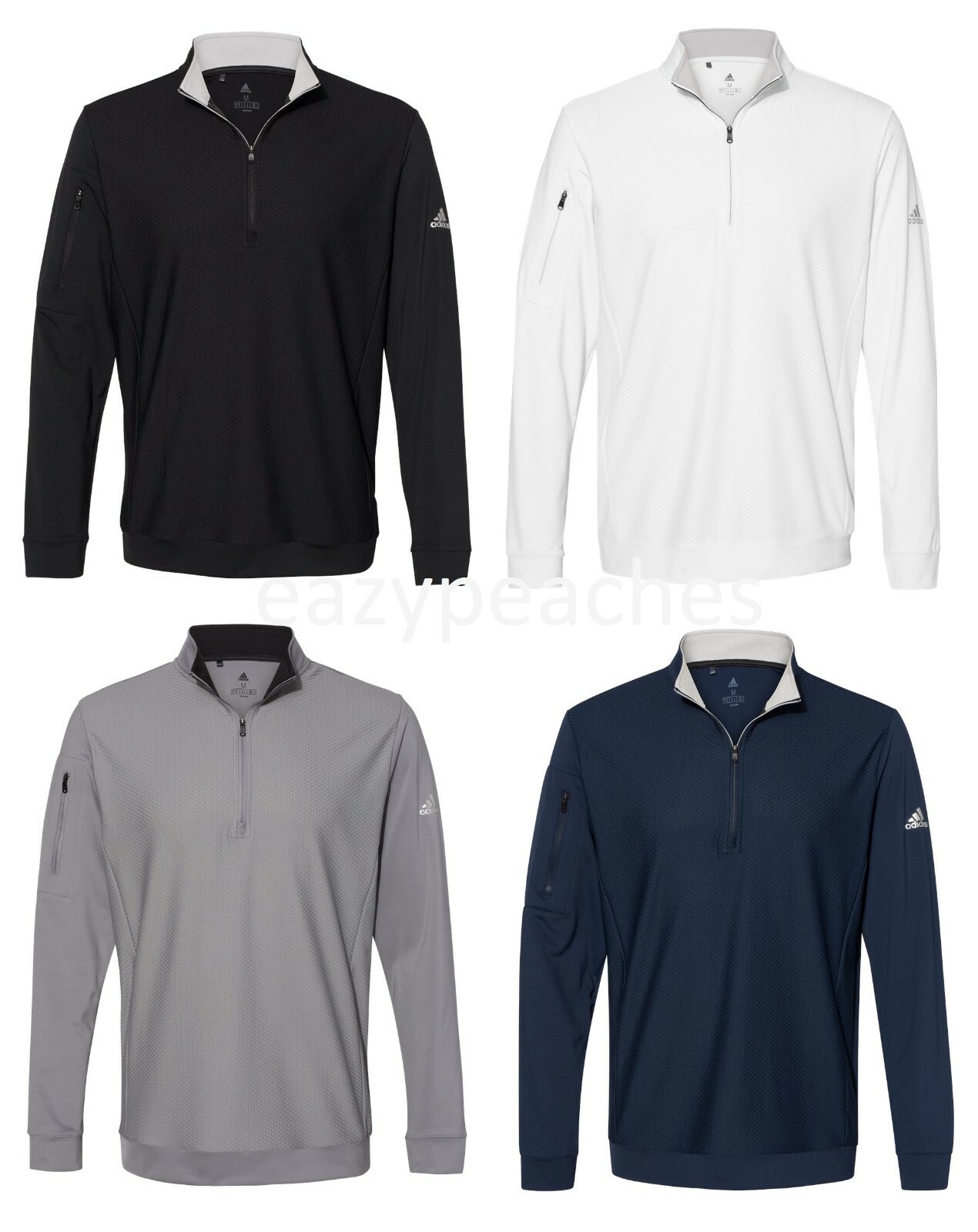 Adidas Golf Top UPF 50+ Logo Performance Textured 1/4 Zip Pocket Pullover Jacket