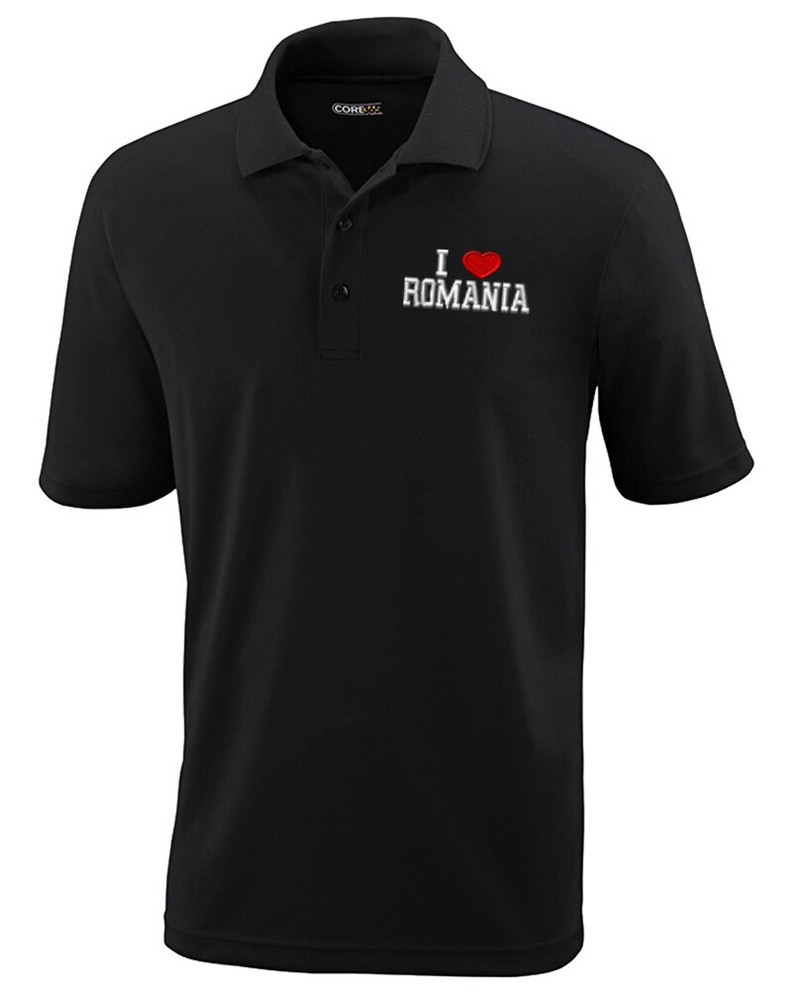 Performance Golf Tees I Love Romania Polyester Short Sleeves Polo Shirts for Men