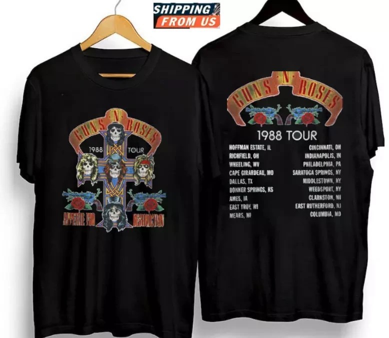 SALE Vintage Guns N’ Roses 1988 Tour Cotton T-Shirt Men Women Full Size S-5XL