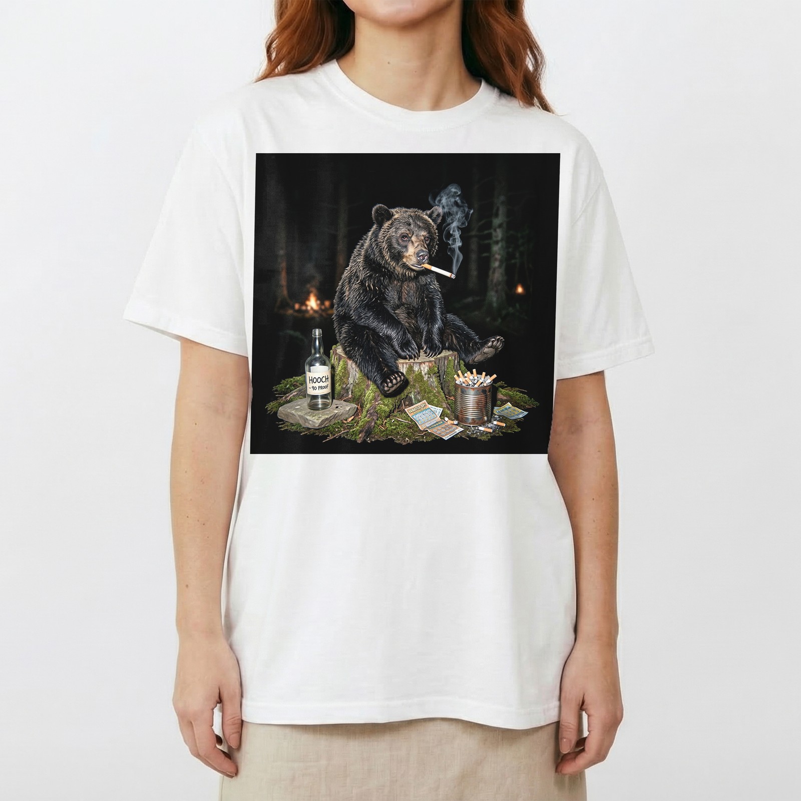 Funny Bear Smoking T-Shirt Bad Habits Forest Wildlife Meme Graphic Tee gallery