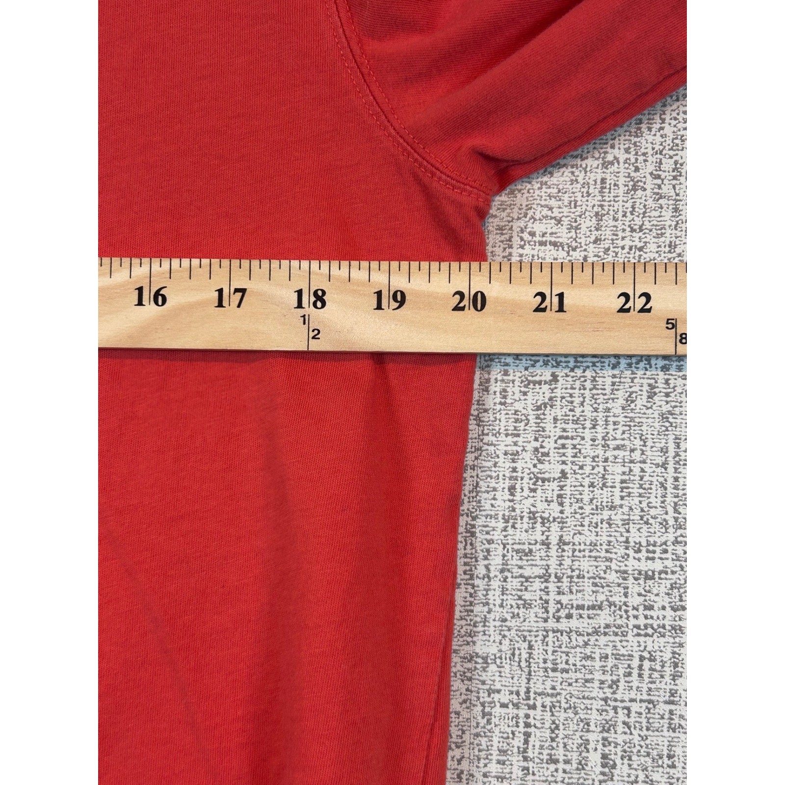 Lands End Mens Medium Orange/Red Long Sleeve Cotton Crewneck T-Shirt Ribbed Cuff gallery