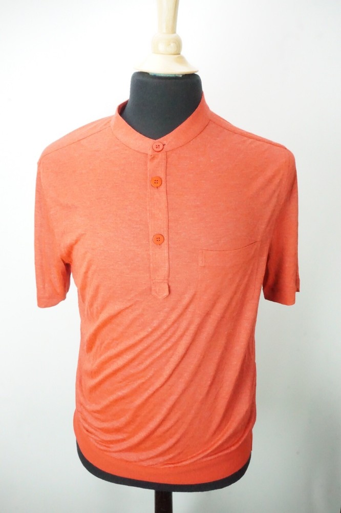 Giorgio Armani Black Label Henley Orange Red 70% Cashmere Silk T Shirt 48 NEW