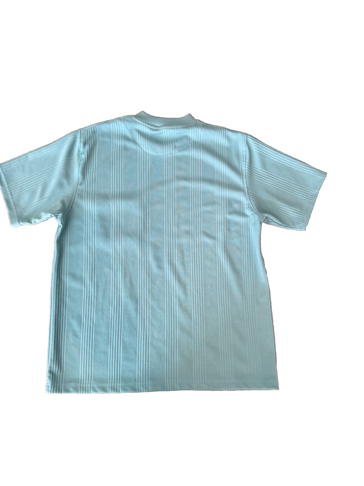 VTG 60s Hippie Shirt Stretch Crew Ribbed Polyester Blue Pocket Grandpa Dad Large gallery