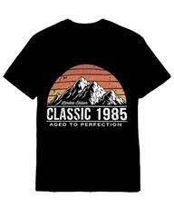 Personalized Born In 1985 T-Shirt Distressed Nature Mountain Sunset Graphic Tee