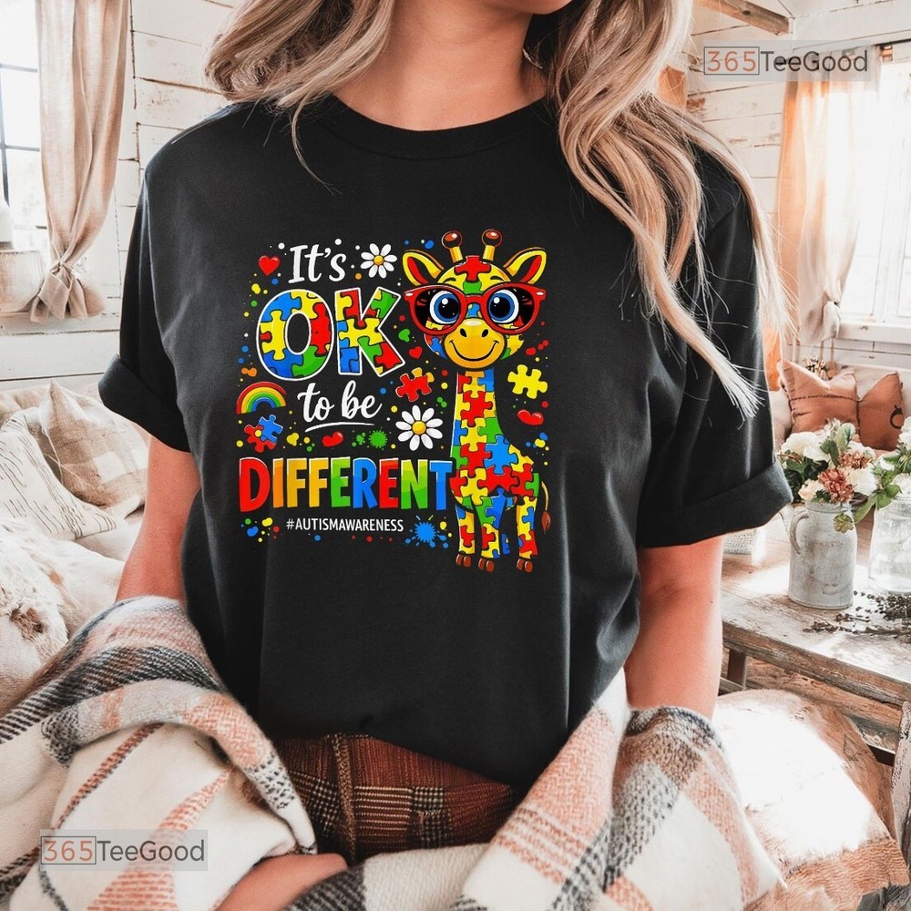 Autism Awareness Giraffe Puzzle Piece Shirt, Neurodiversity Support Graphic Tee