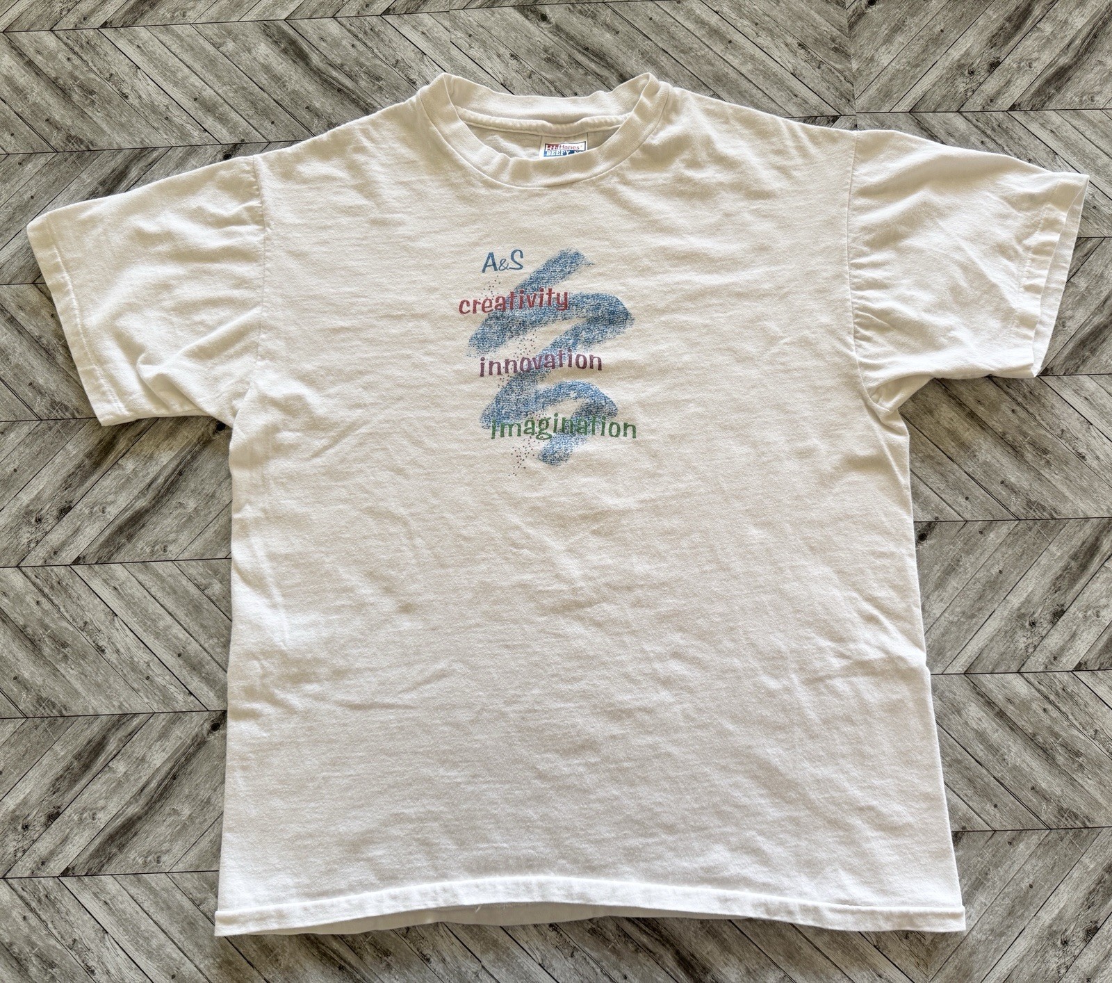 VTG Arts Science T-Shirt Mens Large White Outdoor College Class Crayon Y2K Logo