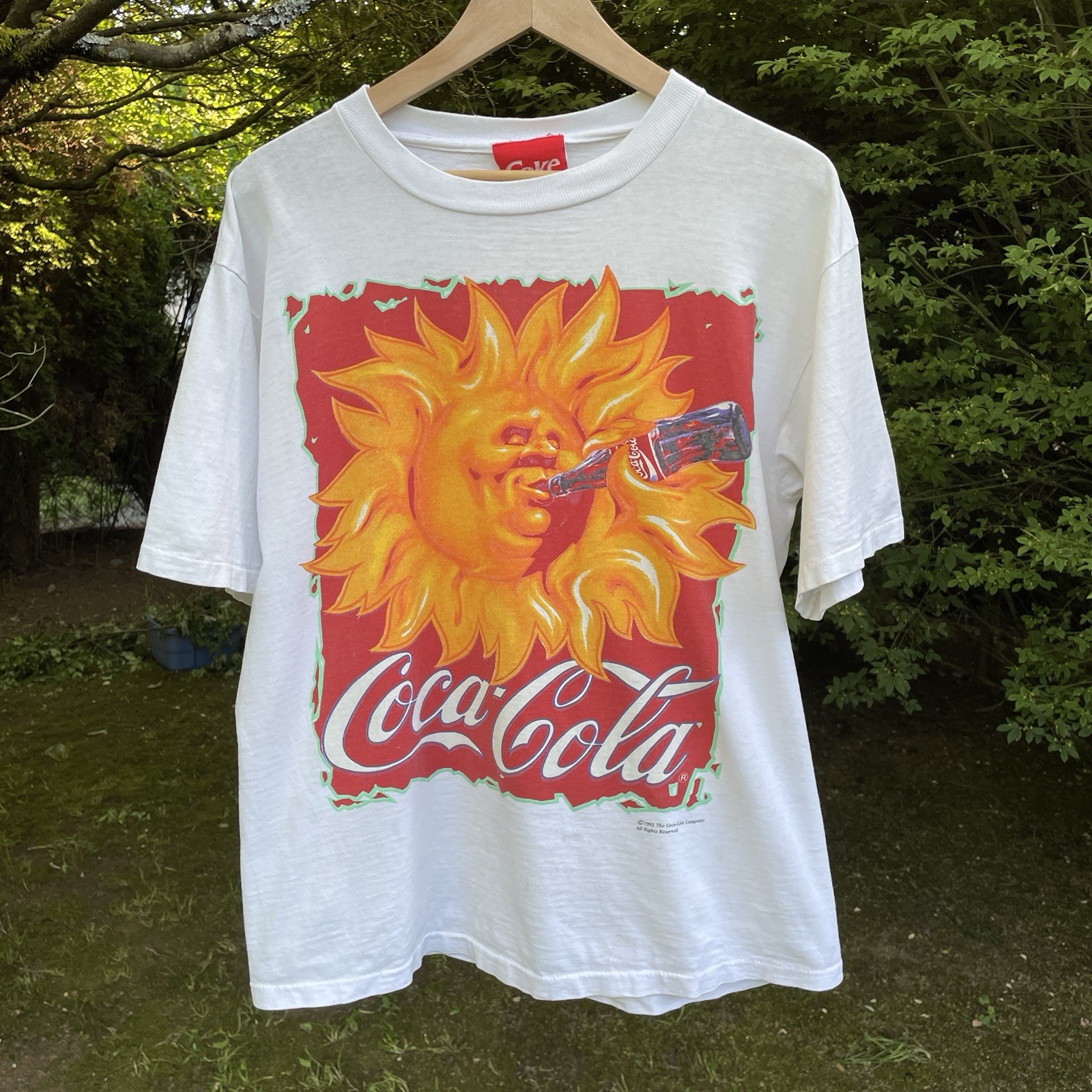 Vintage Coca Cola T Shirt Adult Fire Sun Double Sided 1995 Made In USA Men's L gallery