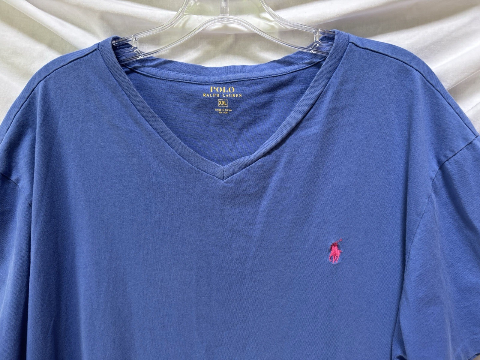 POLO Ralph Lauren Periwinkle Blue Pink Pony V Neck Cotton T Shirt XXL gallery