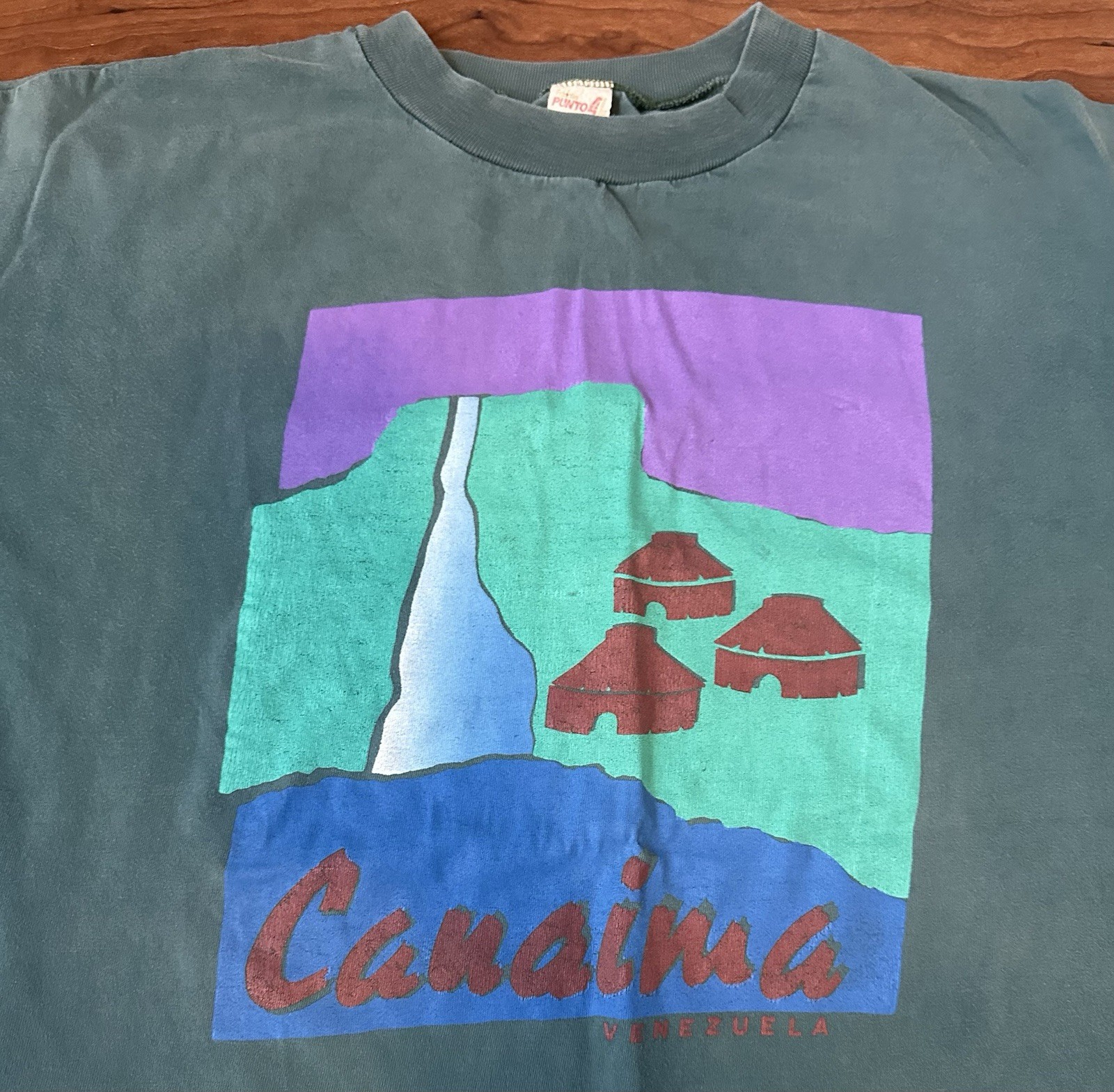 Vintage 90s Teal Canaima Venezuela Village T-Shirt Size XL Single Stitch Punto 4 gallery