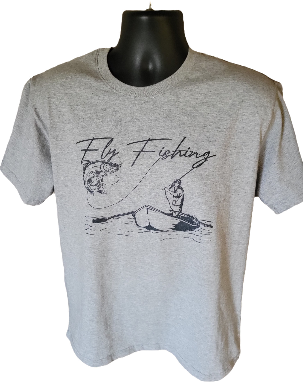 Fly Fishing Drift Boat Trout T-Shirt Grey