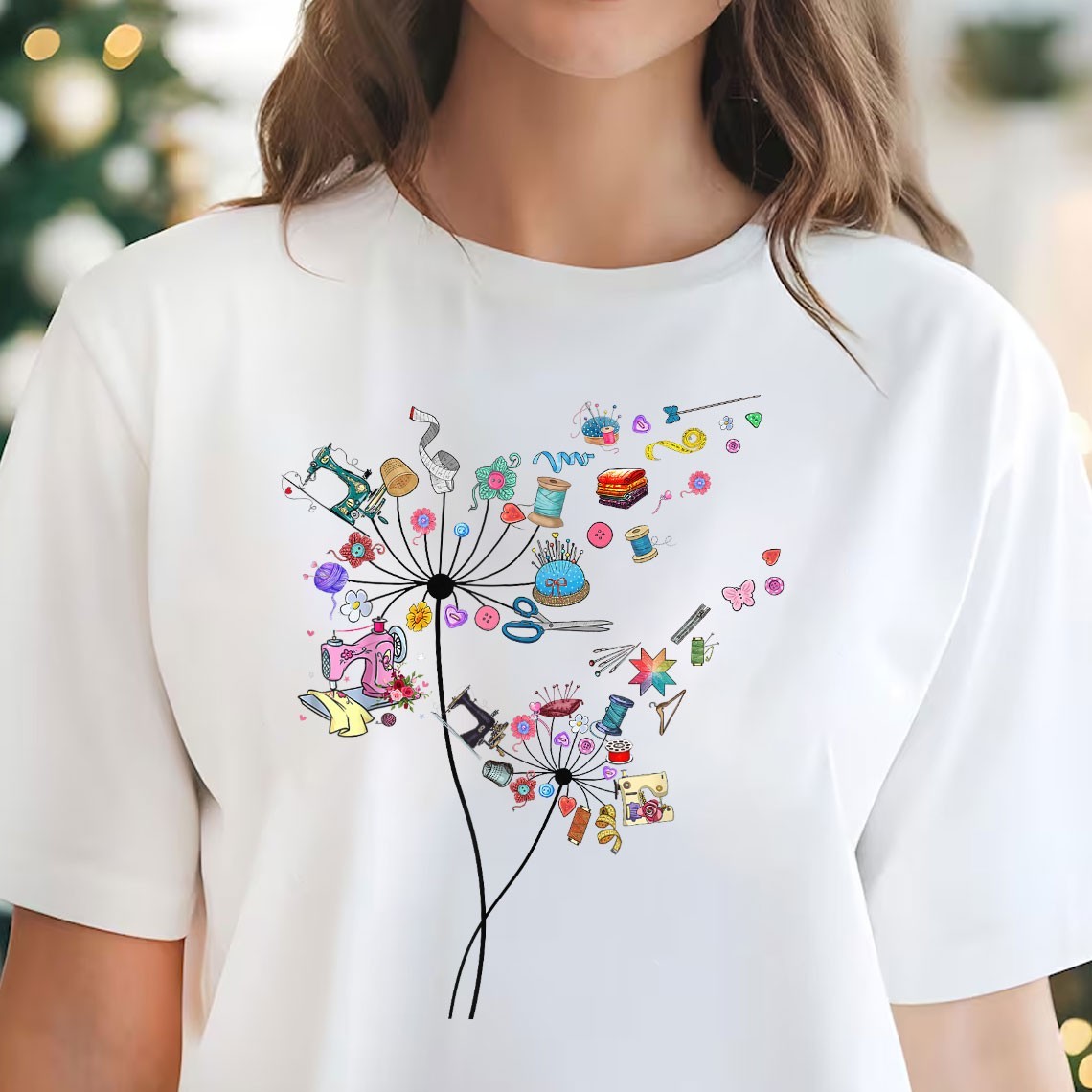 Cute Sewing Dandelion Quilting Flowers Quilter Sewing T-Shirt Tee gallery