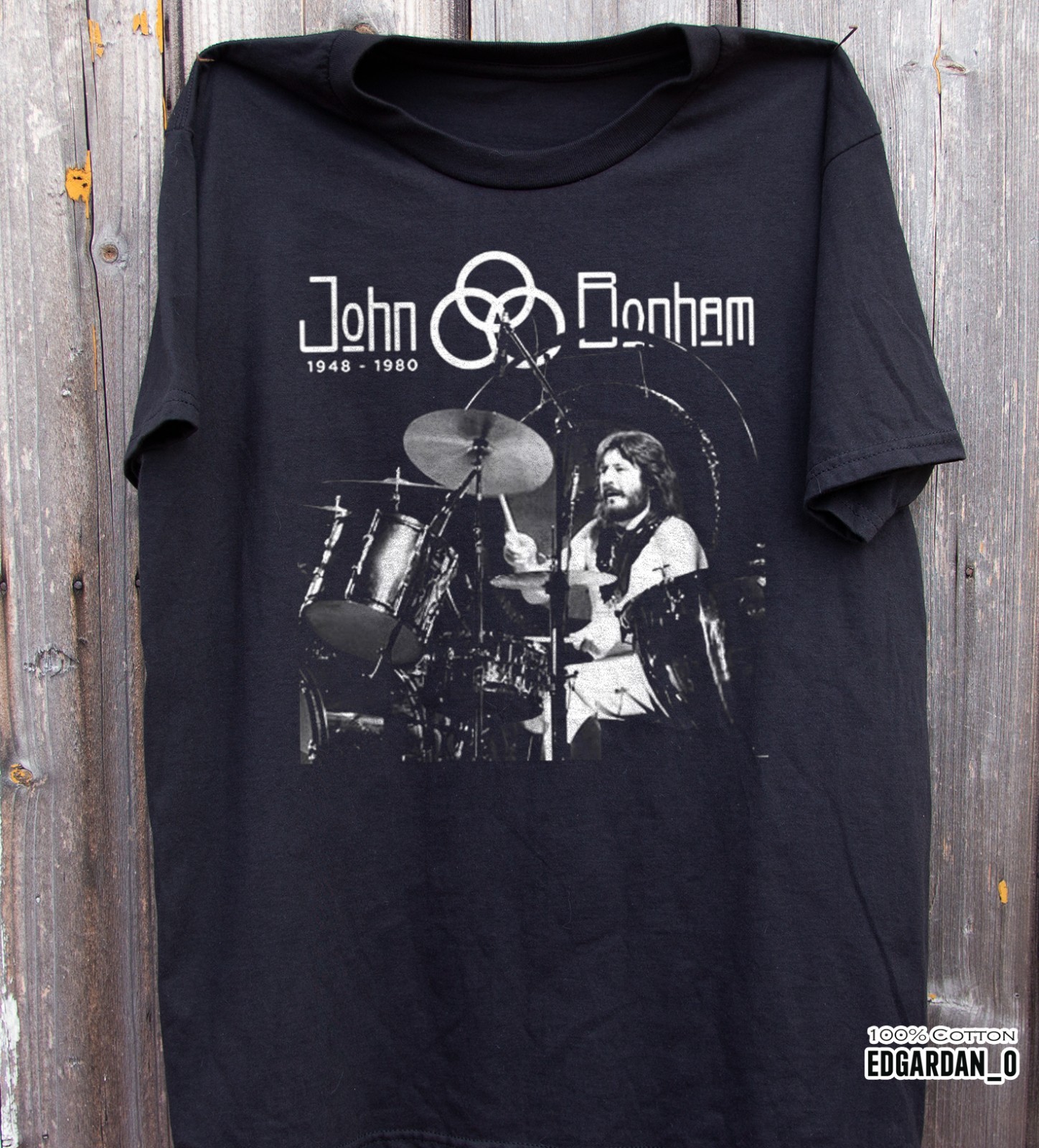 JOHN BONHAM Drummer Legend Black Unisex T-shirt Size S-5XL