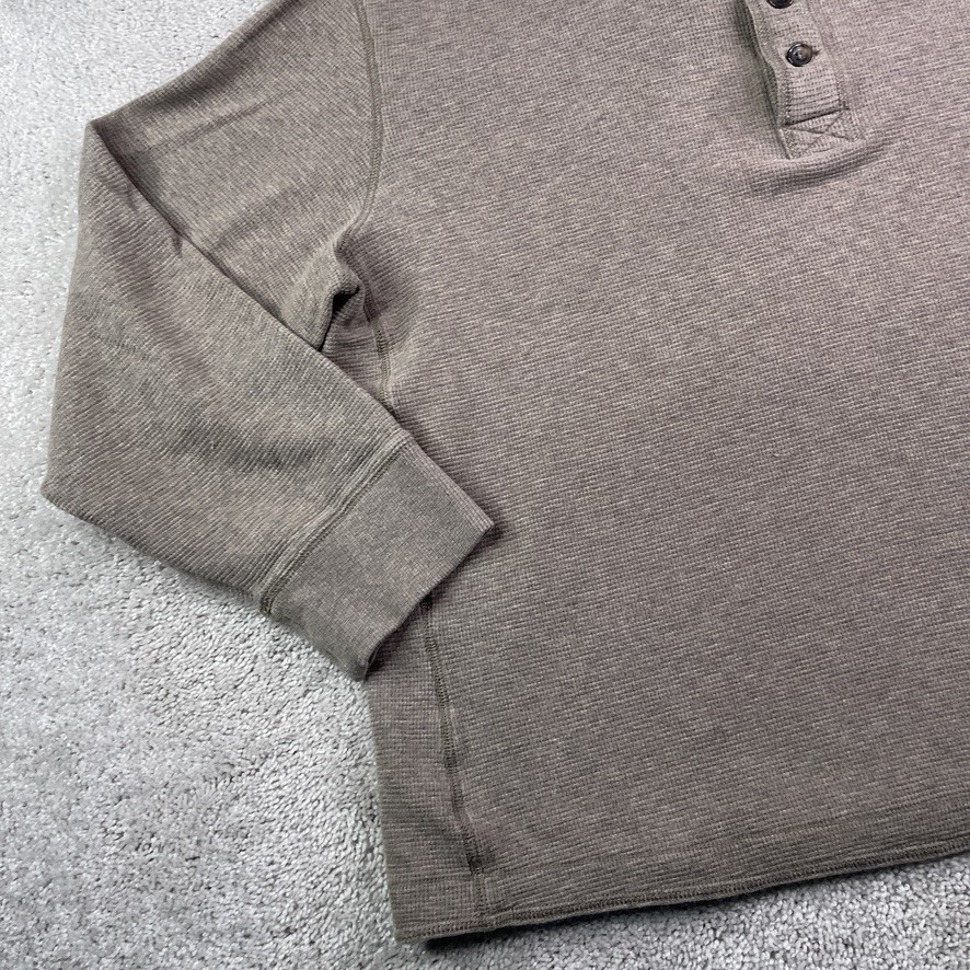 Eddie Bauer Shirt Mens 2XL XXL Brown Thermal Waffle Knit Grid Henley Outdoors gallery