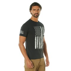 Rothco Distressed US Flag Black T-Shirt – Men’s Poly/Cotton Athletic Fit Tee