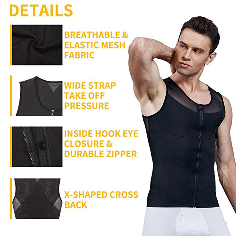 Mens Gynecomastia Moobs Belly Compression Shirt Zipper Slimming Body Shaper Vest gallery