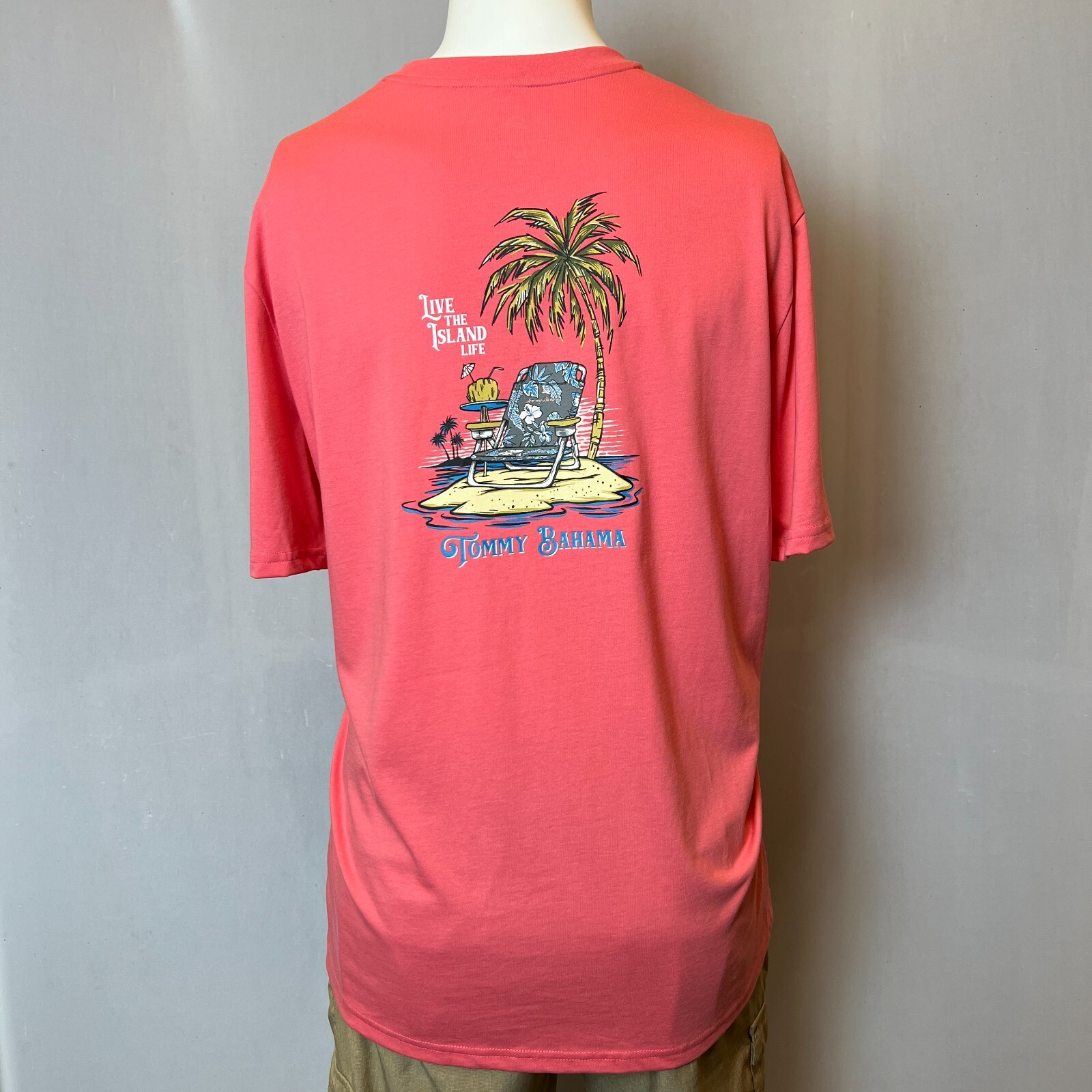 Tommy Bahama Shirt Mens Extra Large Pink Short Sleeve Island Beach Chair
