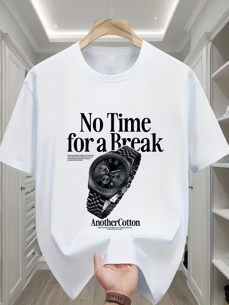 No Time for a Break Watch Graphic T-Shirt Vintage Streetwear Casual Tee