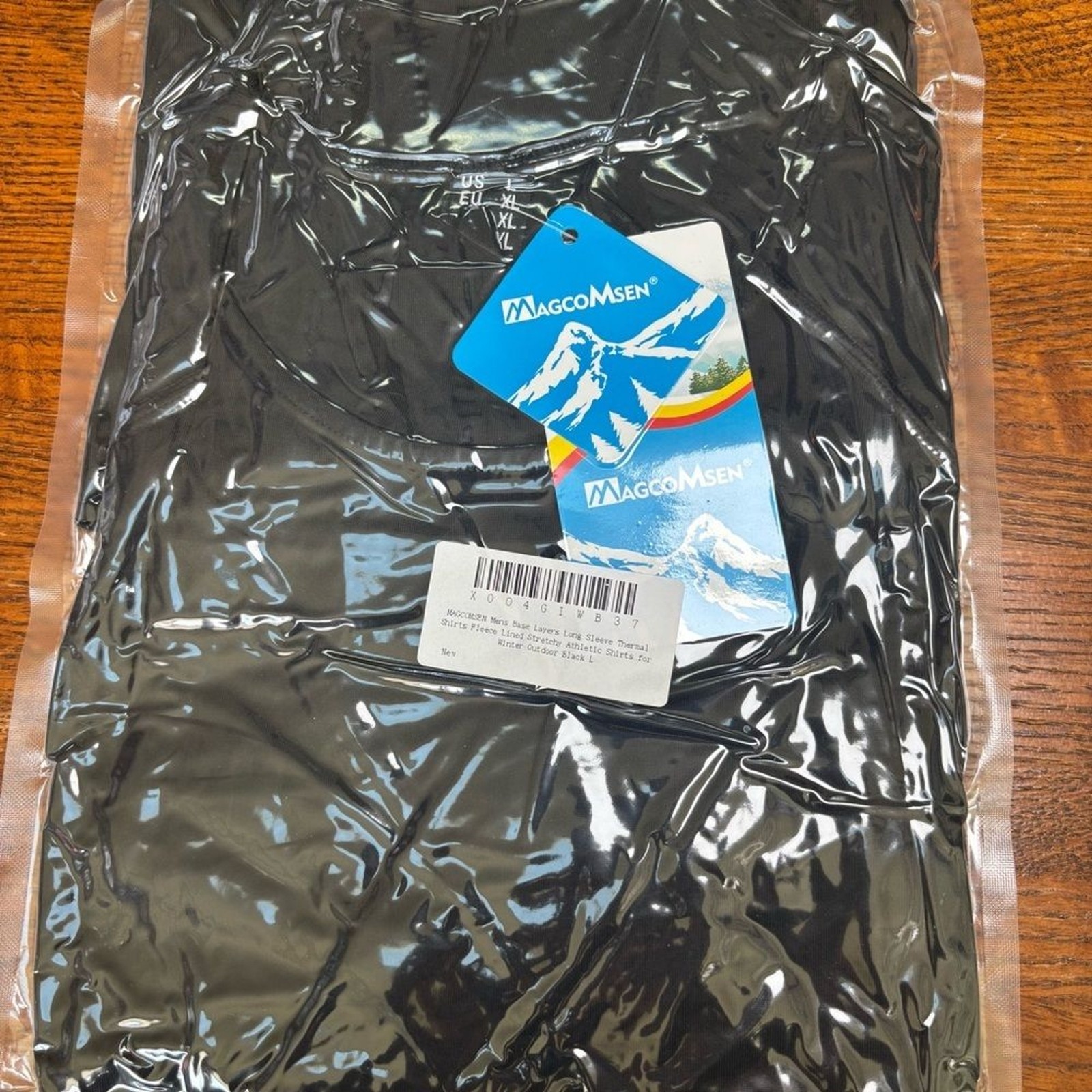 MAGCOMSEN Men’s L Black Thermal Shirt Fleece Lined Long Sleeve Athletic Base NWT gallery