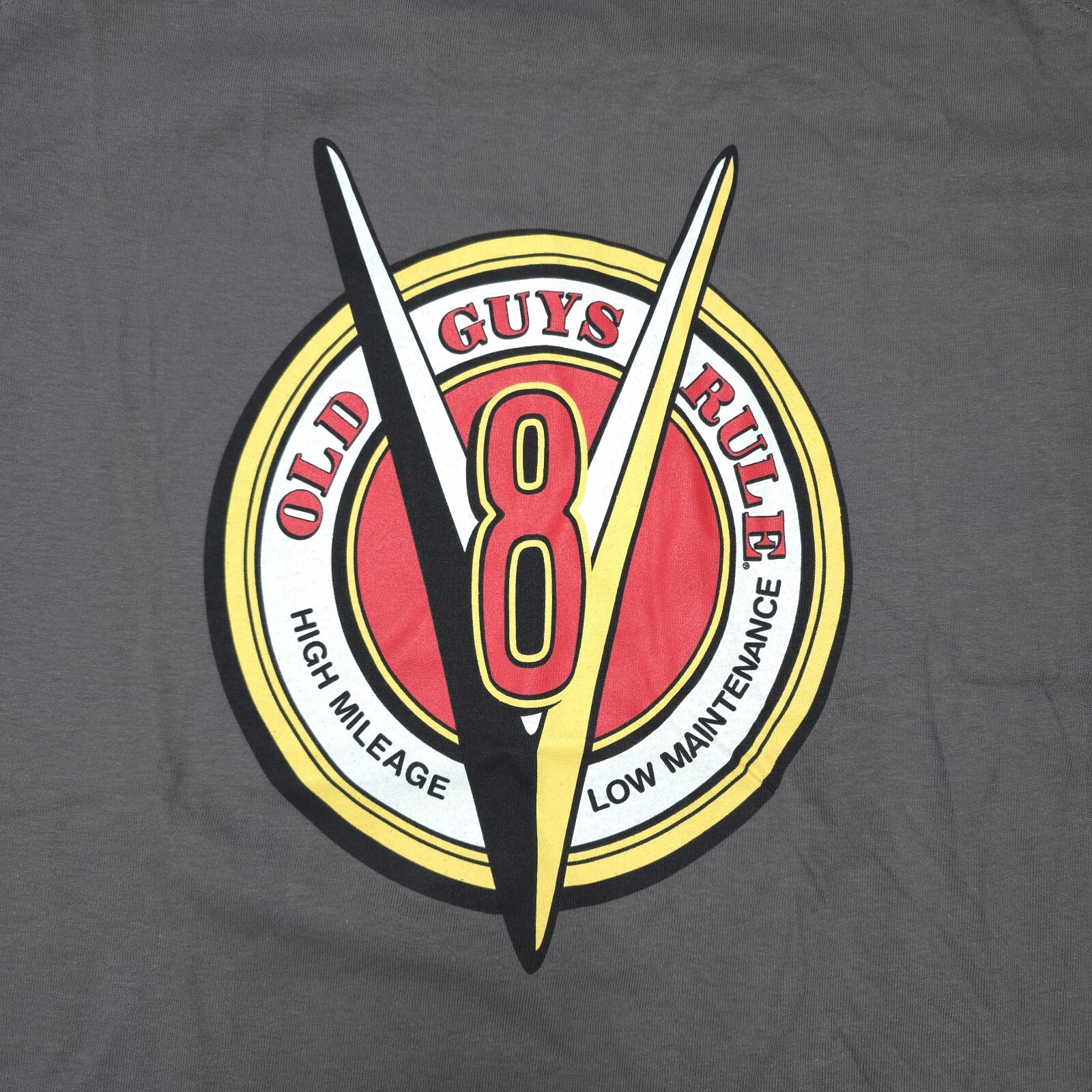 Old Guy Rules V8 High Mileage T Shirt Mens Gray Graphic NWT gallery