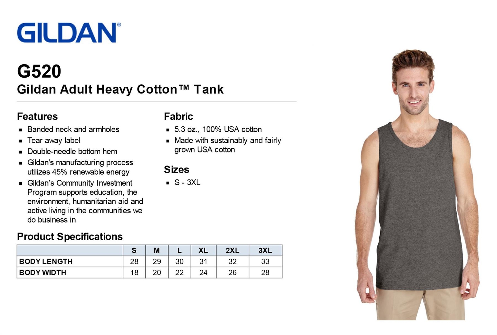 Gildan Adult Heavy Cotton 5.3 oz. Preshrunk Jersey Knit Tank Top G520 XS-3XL gallery
