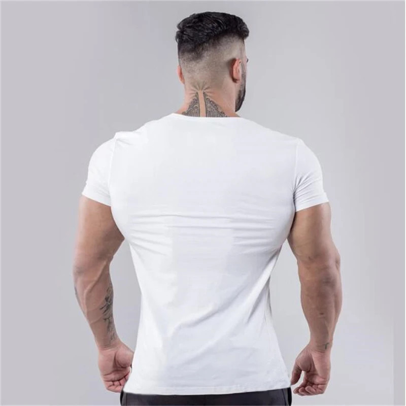Men Cotton V Neck T Shirt Slim Fit Short Sleeve Gym Workout Casual Tee gallery