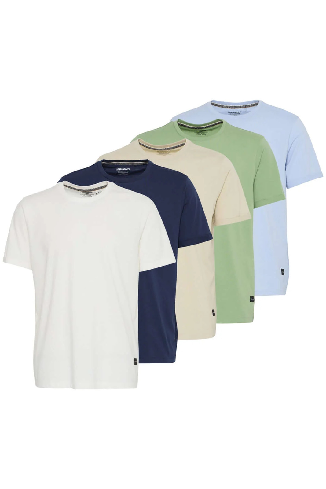 Blend 5 Pack Regular Fit Cotton Stretch T-Shirts – White, Navy, Beige, Green & B