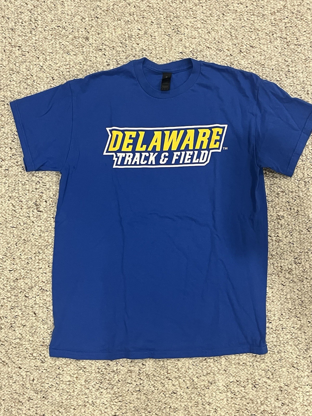 Gildan Men’s Blue Delaware Track & Field Logo Crew Neck T-Shirt Size M