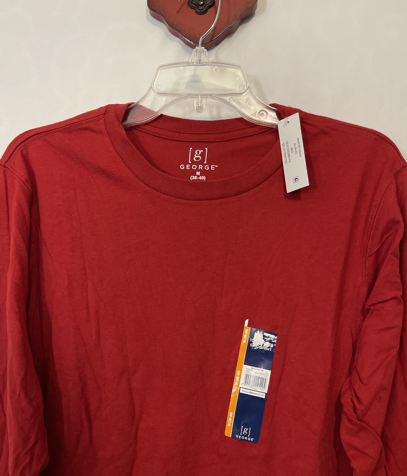 George Mens Medium (38/40) Red Long-Sleeved Cotton Crewneck Tshirt NWT! A5484 gallery