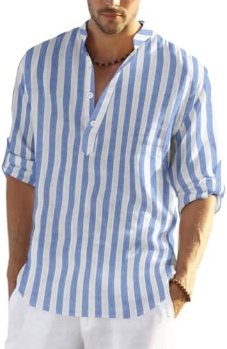 Coofandy T Shirt Casual Striped Mens Henley TShirt Long Sleeve Hippie Beach gallery