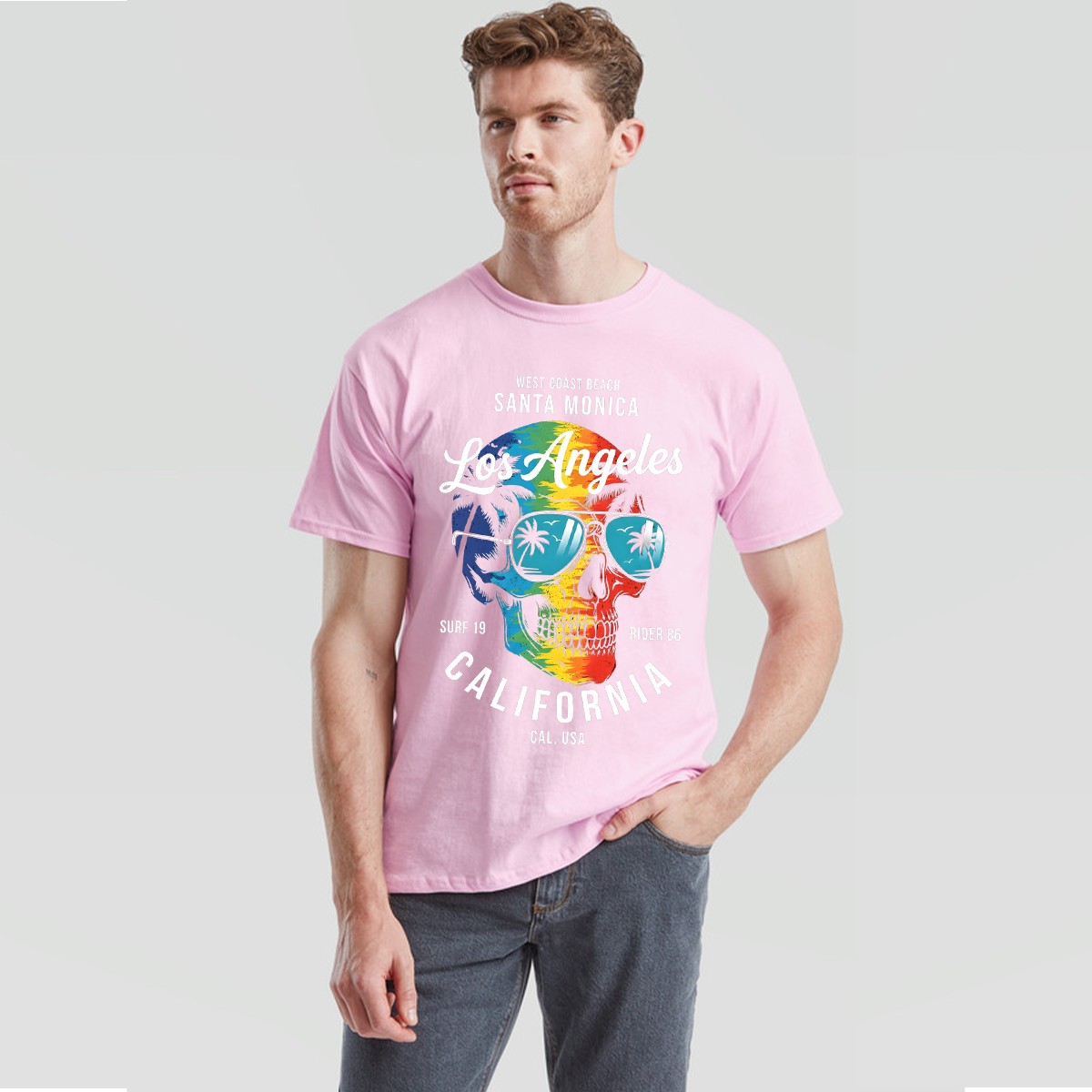 Los Angeles California Travel Mens T-Shirt Santa Monica West Coast Beach Skull gallery