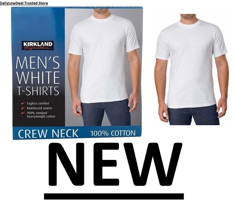 Kirkland Men’s White 100% Cotton Crew Neck T-shirt FREE SHIPPING! 2 OR 6 PACK