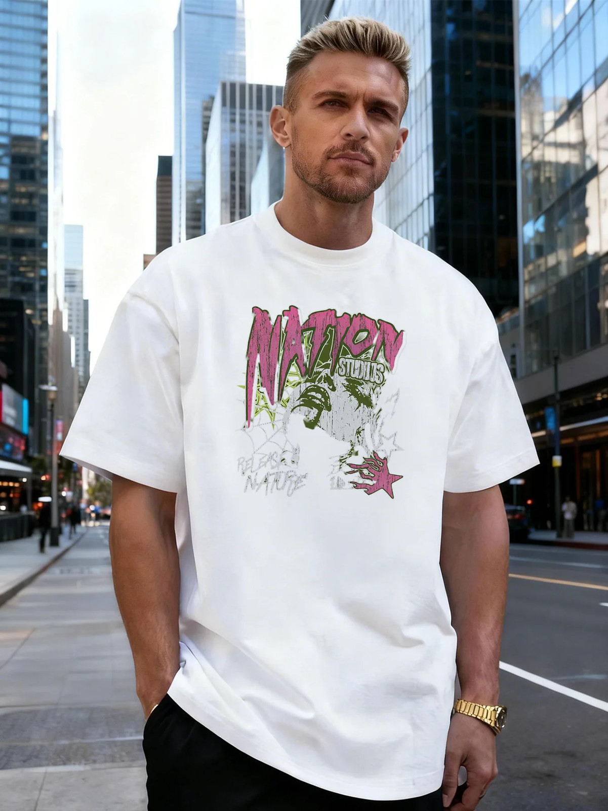 Letter Art Graphic 100% Cotton Men's T-Shirt Suitable for Daily Casual Wear gallery