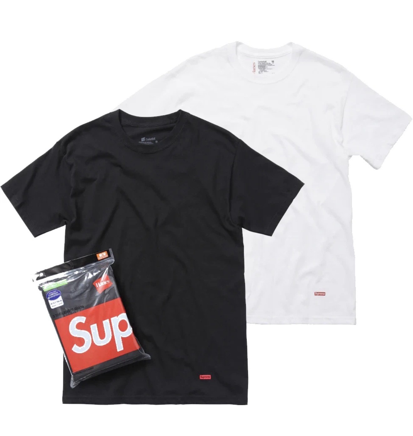 New Pack of 2 - Supreme x Hanes Tees T-Shirt Black And White - Large gallery