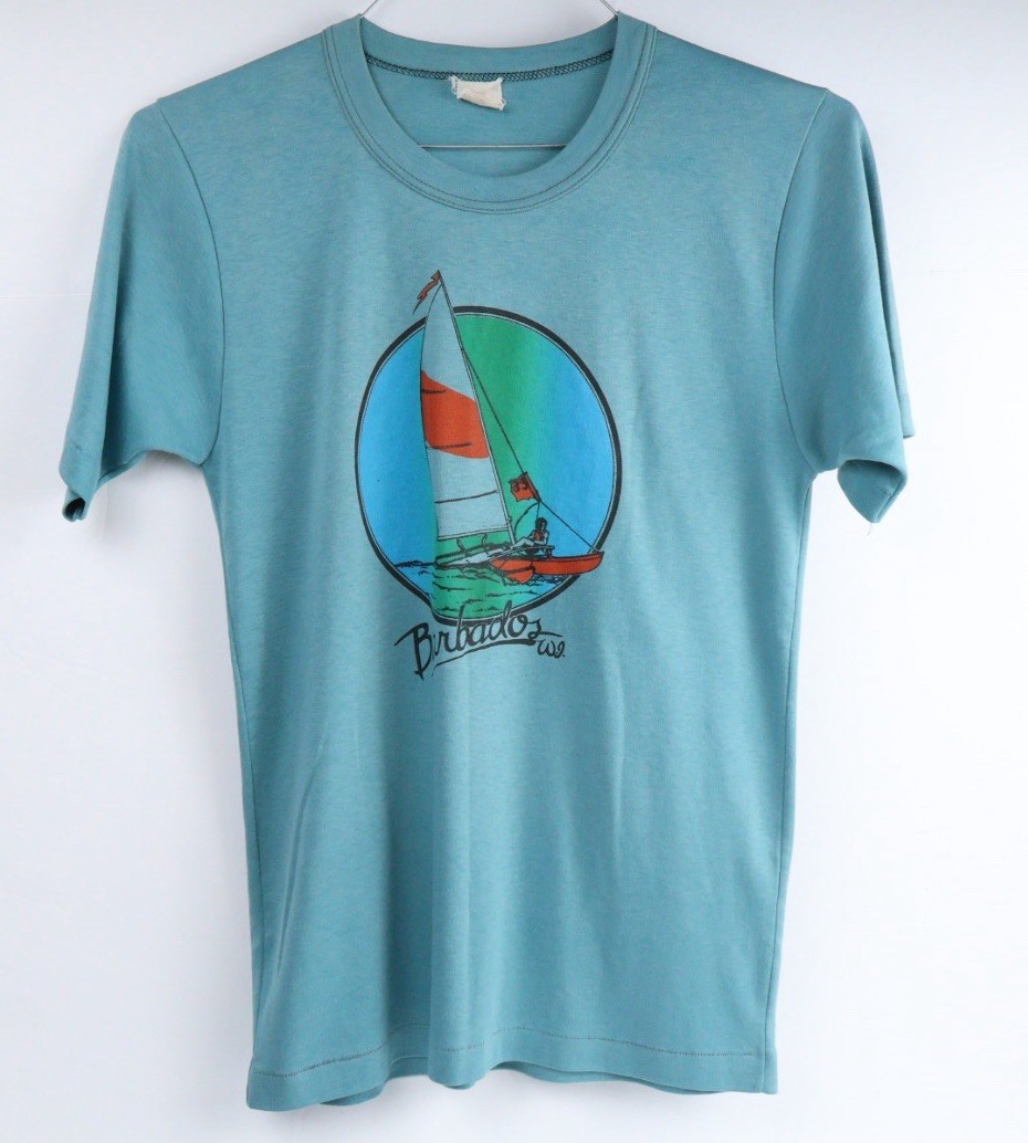 VTG Barbados Sailing Nautical Travel Souvenir S.S. Retro Graphic Teen Sz Medium