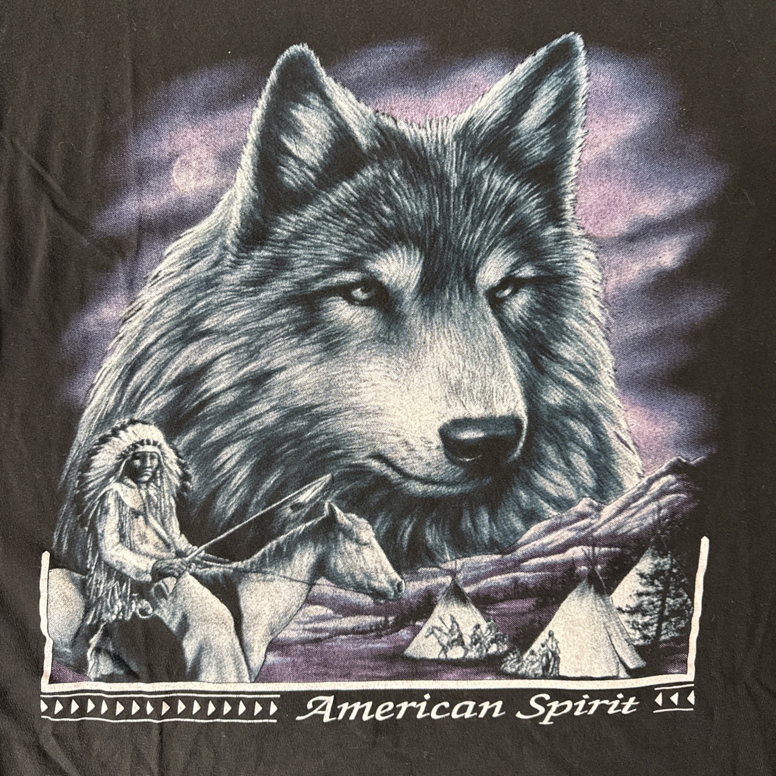 Vintage Thunder Sportswear American Spirit Wolf Native American T Shirt Size XL gallery