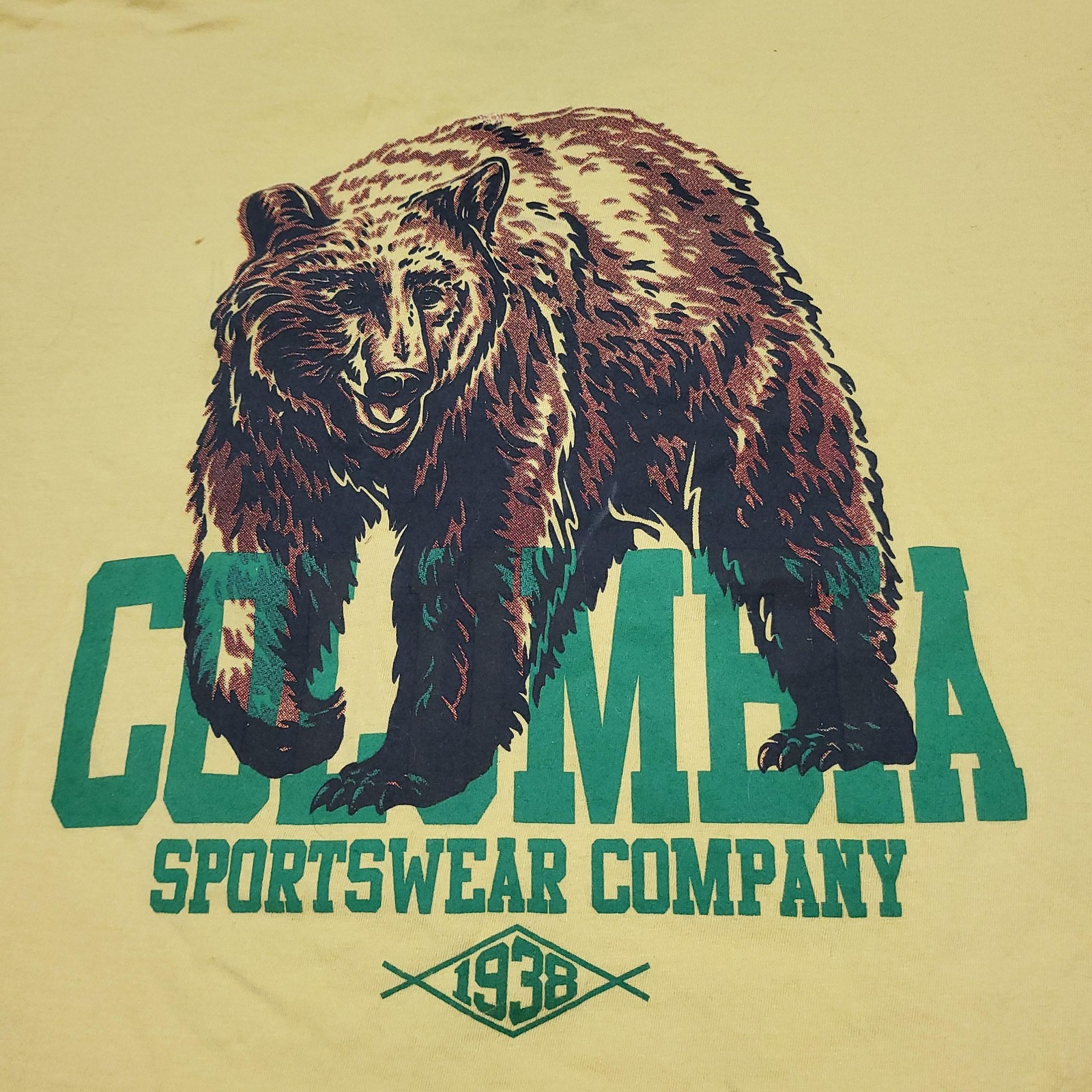 Columbia Shirt Mens XL Yellow Bear Outdoor Nature Camping Climbing Logo Tee gallery