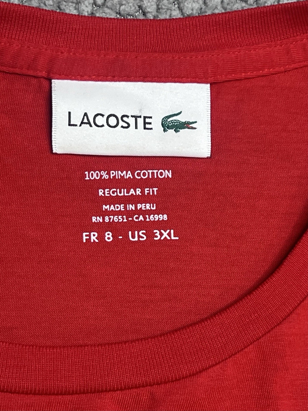 Lacoste Short Sleeve T Shirt 100% Cotton Men’s Size 3 X Red gallery