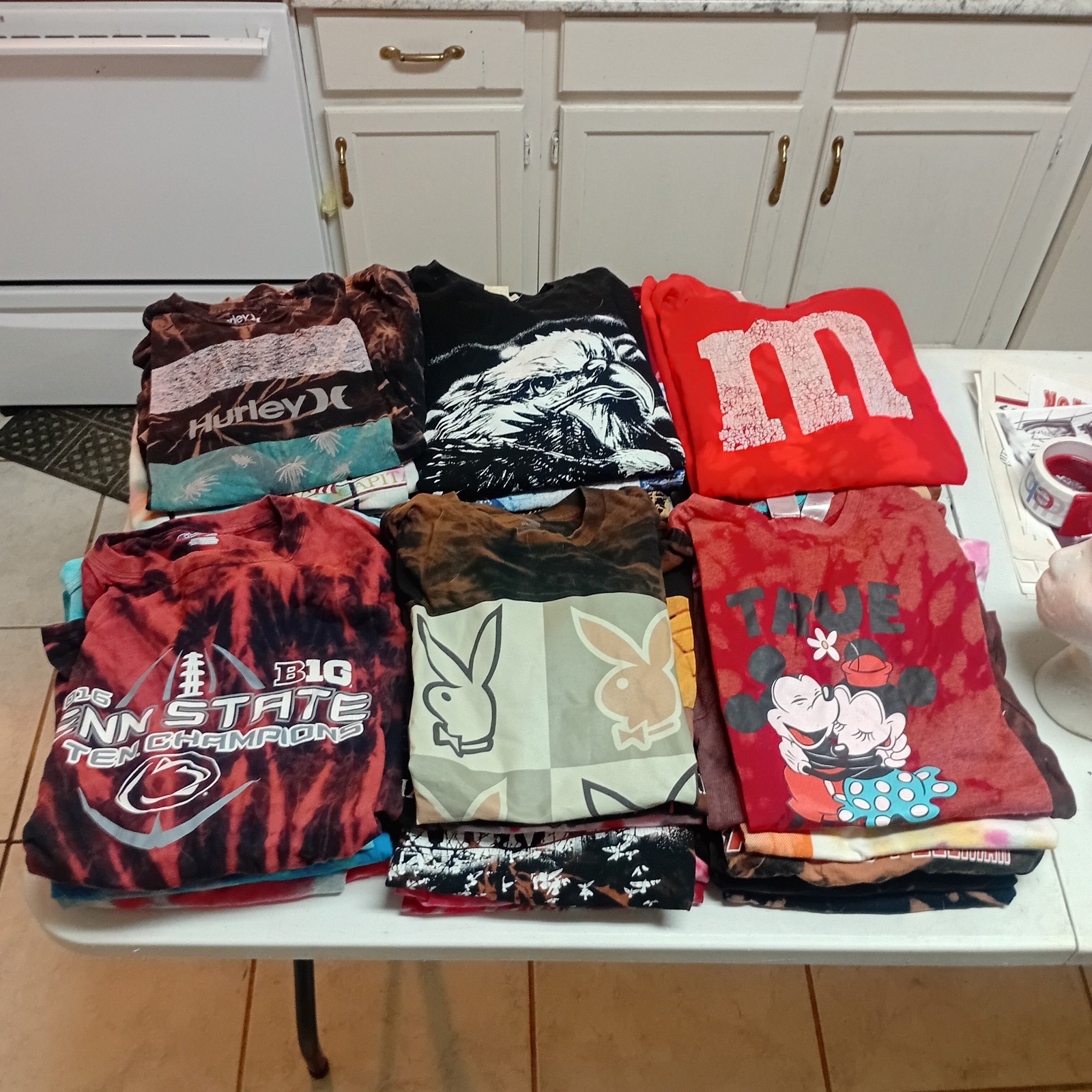 Bulk Lot 48 Tie Dye Shirts Size Large Assorted Graphics Sports Anime Festival #2 gallery