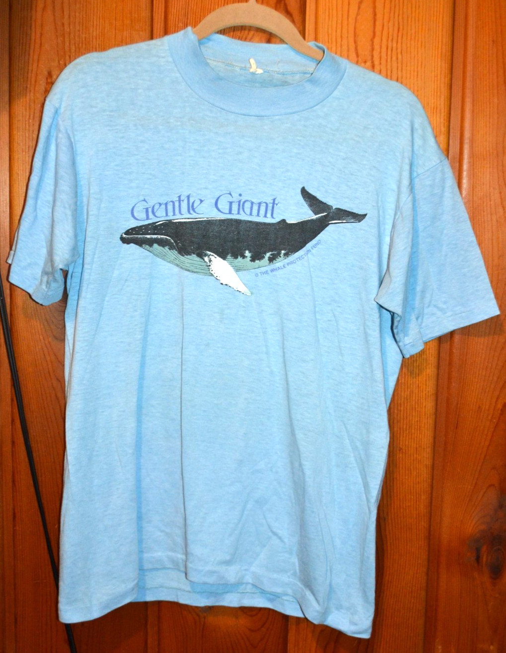 Vtg 70’s Gentle Giant Whales T Shirt Whale Protection Fund Blue Paper Thin M/L gallery